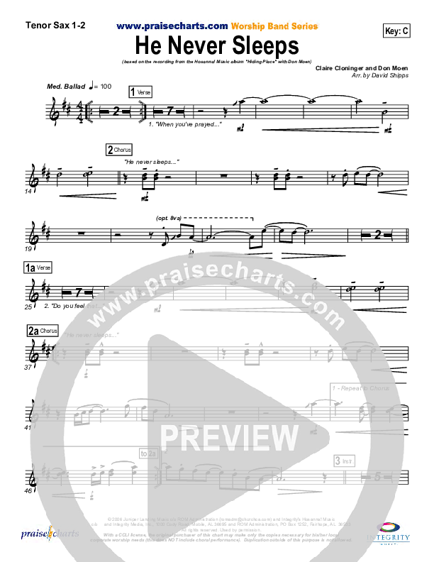 He Never Sleeps Tenor Sax 1/2 (Don Moen)