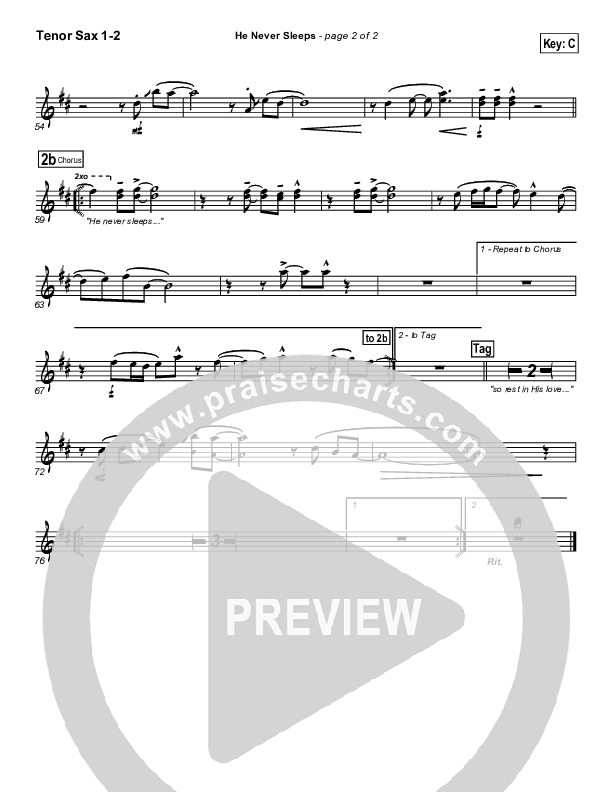 He Never Sleeps Tenor Sax 1/2 (Don Moen)