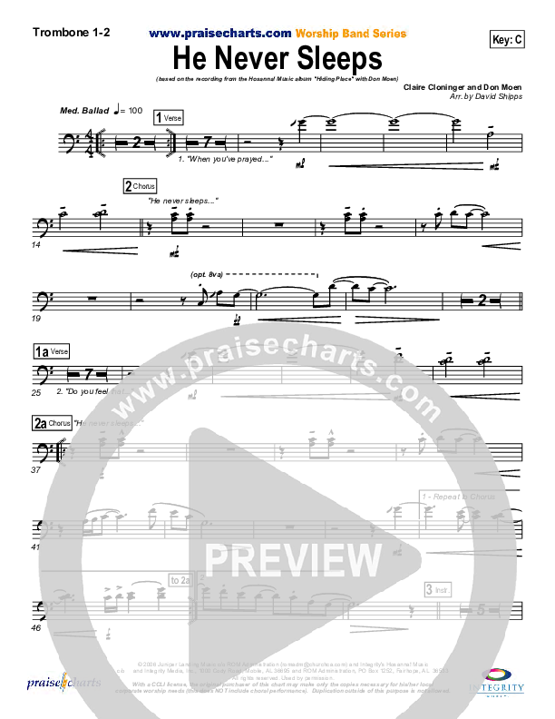 He Never Sleeps Trombone 1/2 (Don Moen)