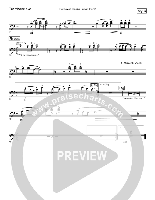 He Never Sleeps Trombone 1/2 (Don Moen)