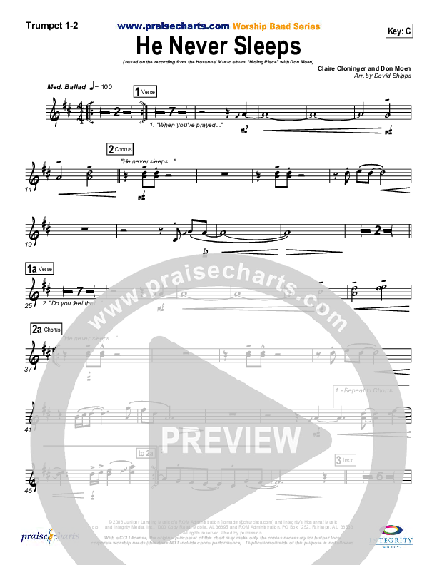 He Never Sleeps Trumpet 1,2 (Don Moen)