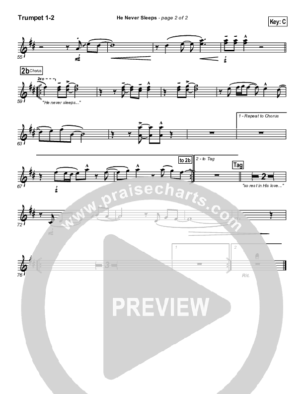 He Never Sleeps Trumpet 1,2 (Don Moen)