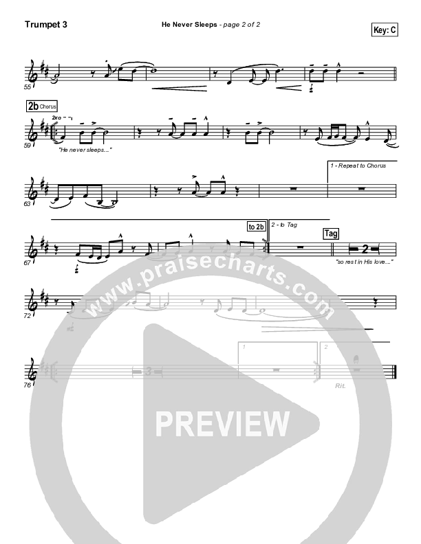 He Never Sleeps Trumpet 3 (Don Moen)