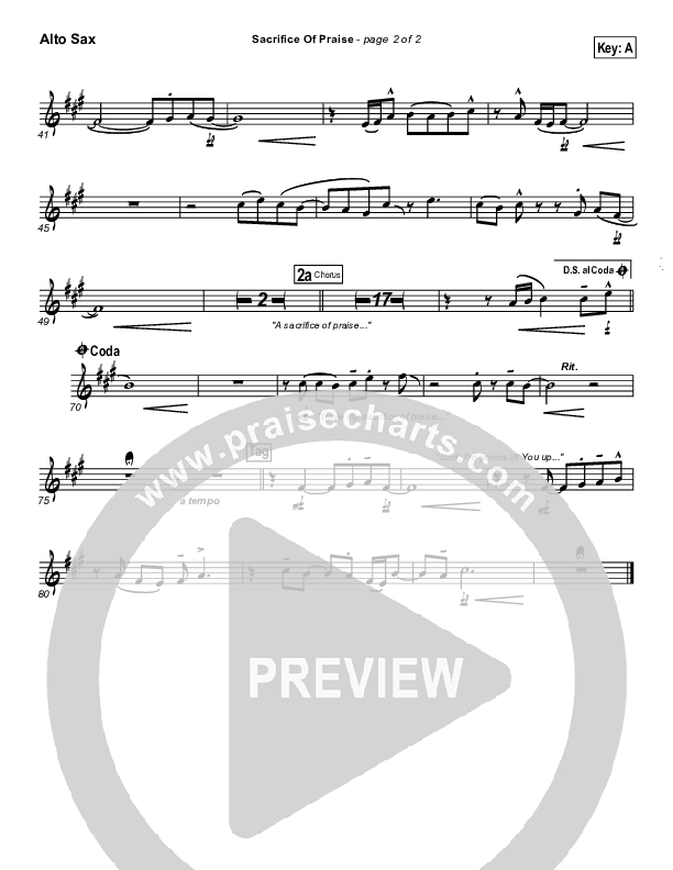 Sacrifice Of Praise Alto Sax (Don Moen)