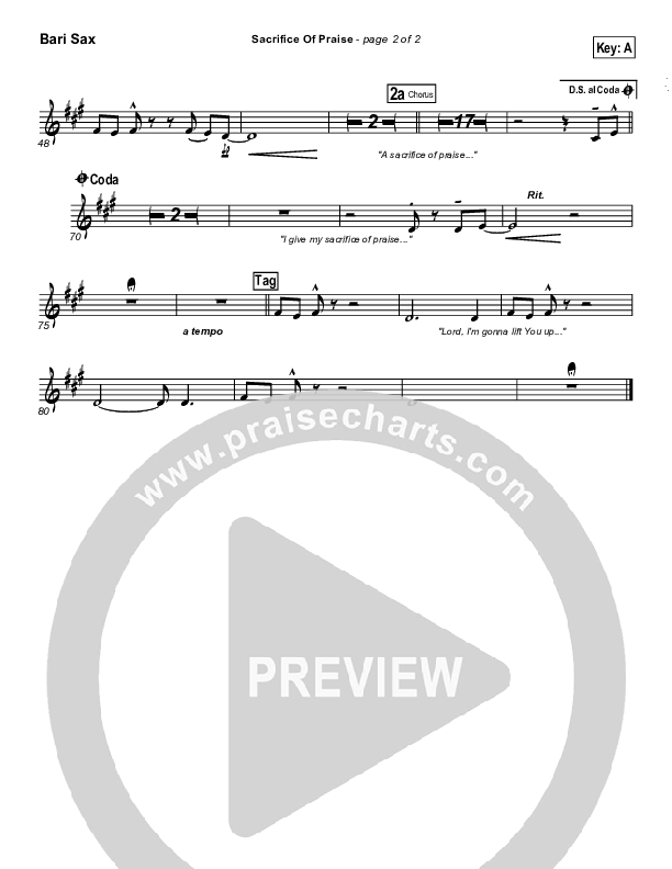 Sacrifice Of Praise Bari Sax (Don Moen)