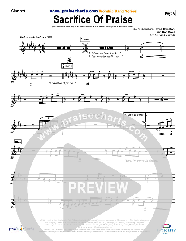 Sacrifice Of Praise Clarinet (Don Moen)