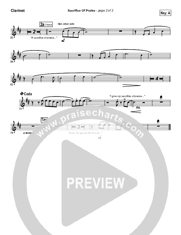 Sacrifice Of Praise Clarinet (Don Moen)