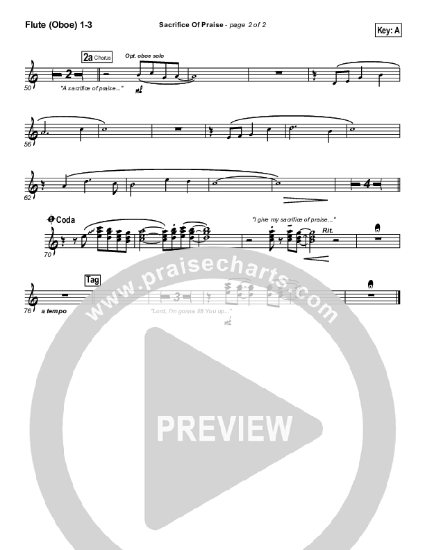 Sacrifice Of Praise Flute/Oboe 1/2/3 (Don Moen)