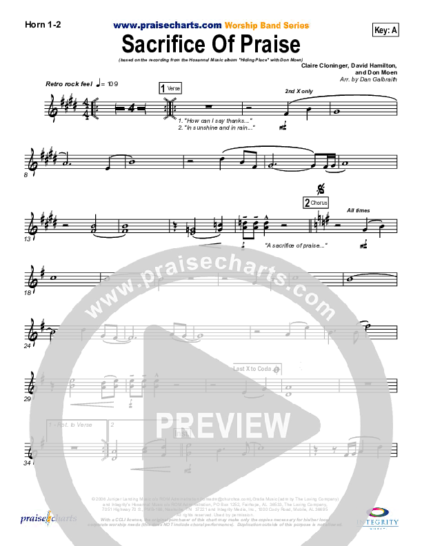 Sacrifice Of Praise French Horn 1/2 (Don Moen)