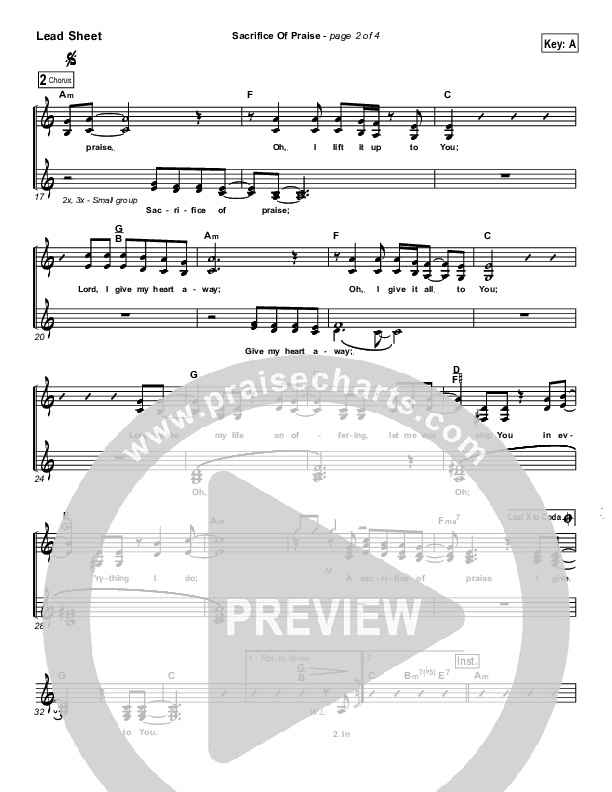 Sacrifice Of Praise Lead Sheet (Don Moen)
