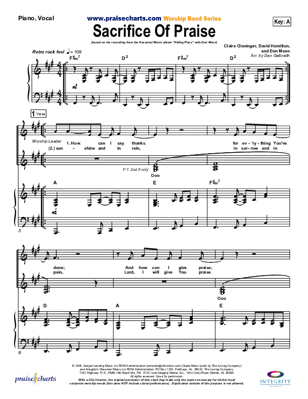 Sacrifice Of Praise Piano/Vocal (Don Moen)