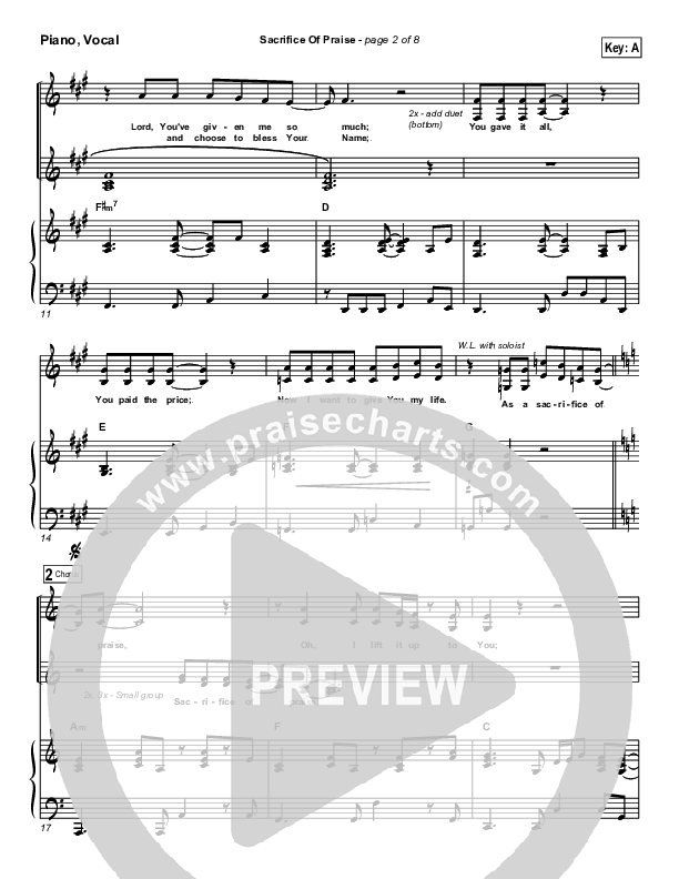 Sacrifice Of Praise Lead & Piano (Don Moen)