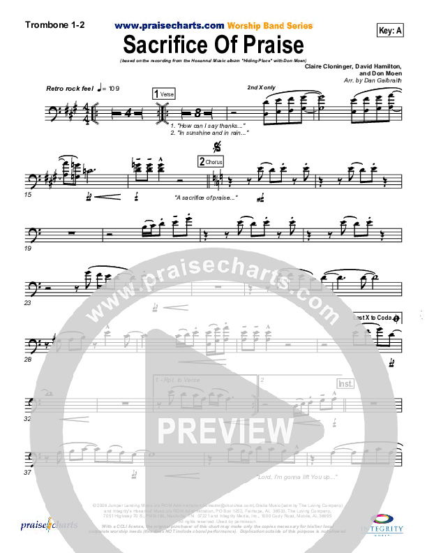 Sacrifice Of Praise Trombone 1/2 (Don Moen)