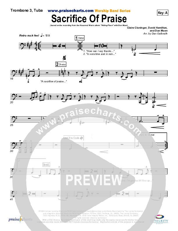 Sacrifice Of Praise Trombone 3/Tuba (Don Moen)