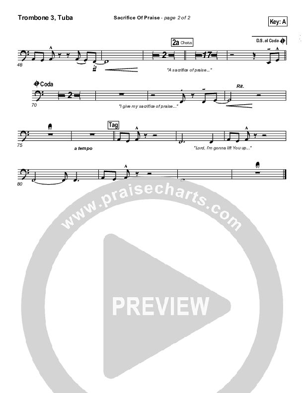 Sacrifice Of Praise Trombone 3/Tuba (Don Moen)