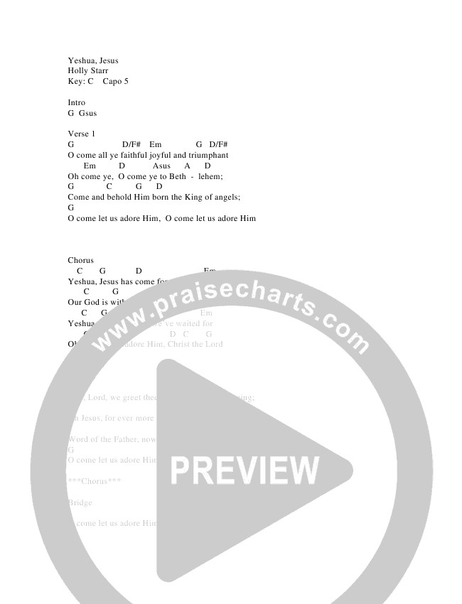 Yeshua Jesus Chords PDF (Holly Starr) PraiseCharts