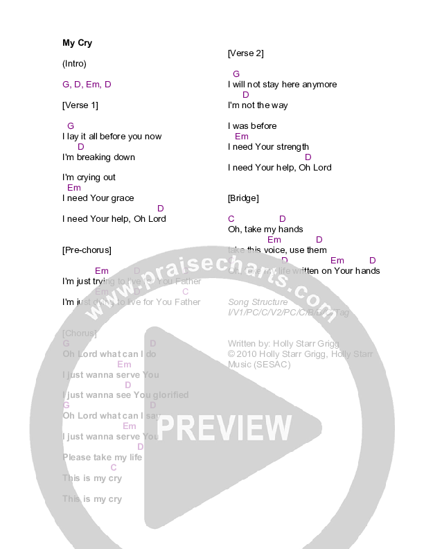 My Cry Chords & Lyrics (Holly Starr)