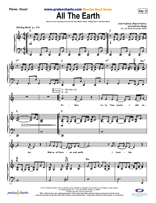 All The Earth Piano/Vocal & Lead (Don Moen)