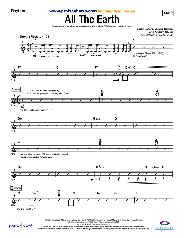All The Earth Rhythm Chart (Don Moen)