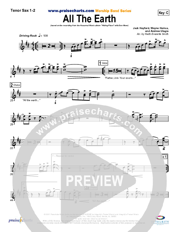 All The Earth Tenor Sax 1/2 (Don Moen)