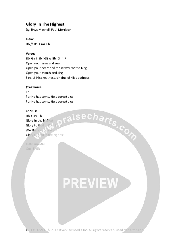 Glory In The Highest Chords & Lyrics (Riverview Church)