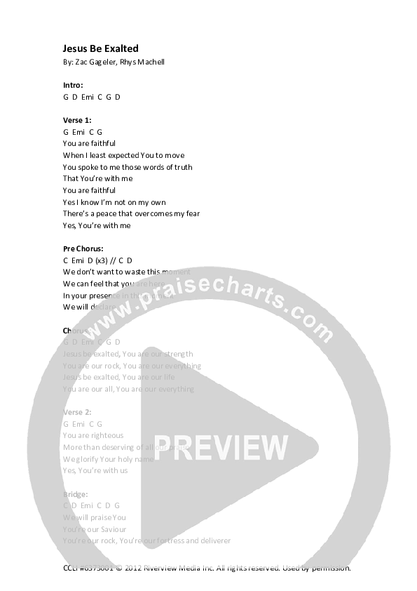 Jesus Be Exalted Chord Chart (Riverview Church)