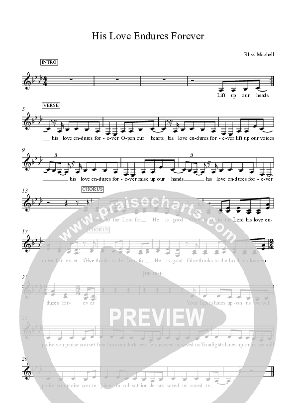 His Love Endures Forever Lead Sheet (Riverview Church)