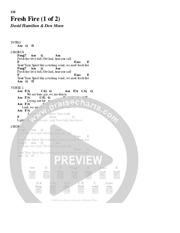Fresh Fire Chord Chart (Don Moen)