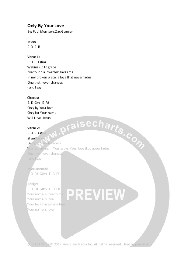 Only By Your Love Chords & Lyrics (Riverview Church)