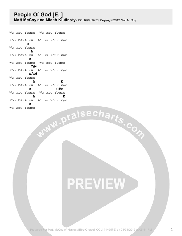 People Of God Chords & Lyrics (Matt McCoy)