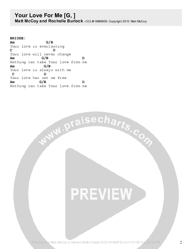 Your Love For Me Chords & Lyrics (Matt McCoy)