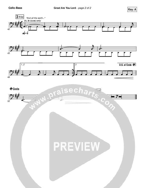 Great Are You Lord Cello/Bass (All Sons & Daughters)