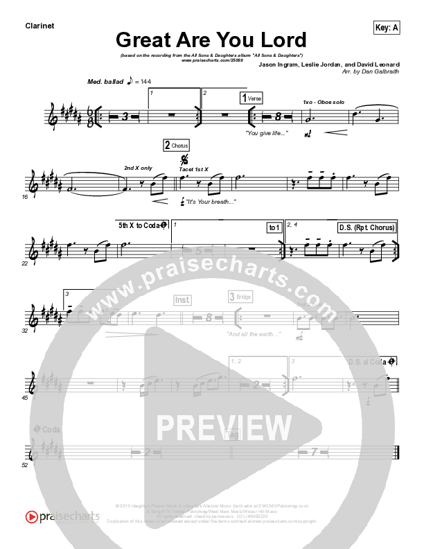 Great Are You Lord Clarinet (All Sons & Daughters)