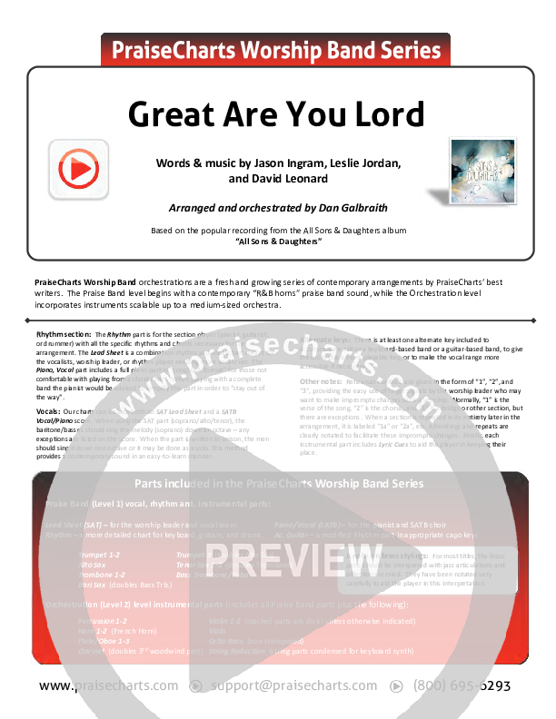 Great Are You Lord Cover Sheet (All Sons & Daughters)
