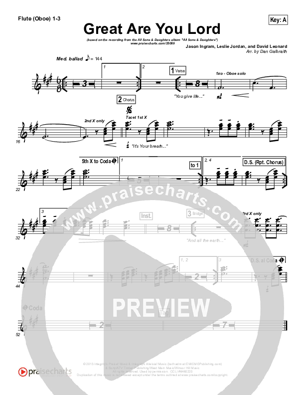 Great Are You Lord Flute/Oboe 1/2/3 (All Sons & Daughters)