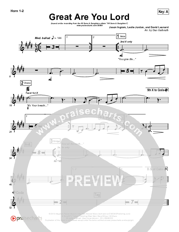 Great Are You Lord Brass Pack (All Sons & Daughters)