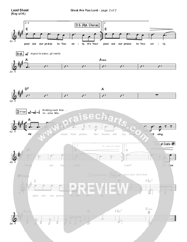 Great Are You Lord Lead Sheet (Melody) (All Sons & Daughters)