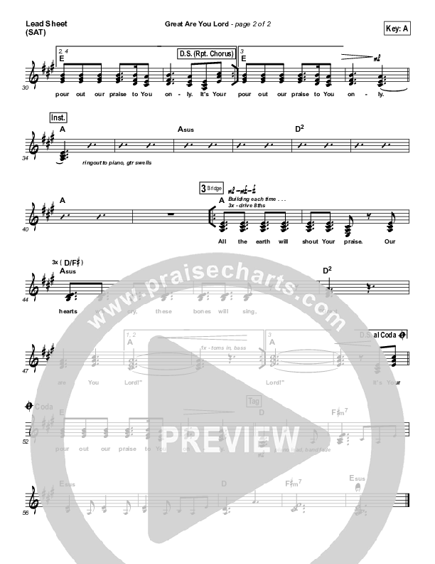Great Are You Lord Lead Sheet (SAT) (All Sons & Daughters)