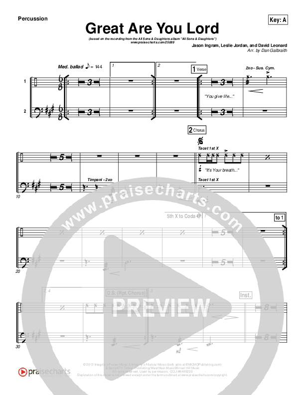 Great Are You Lord Percussion (All Sons & Daughters)