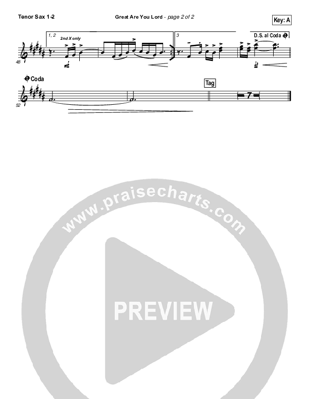 Great Are You Lord Tenor Sax 1/2 (All Sons & Daughters)
