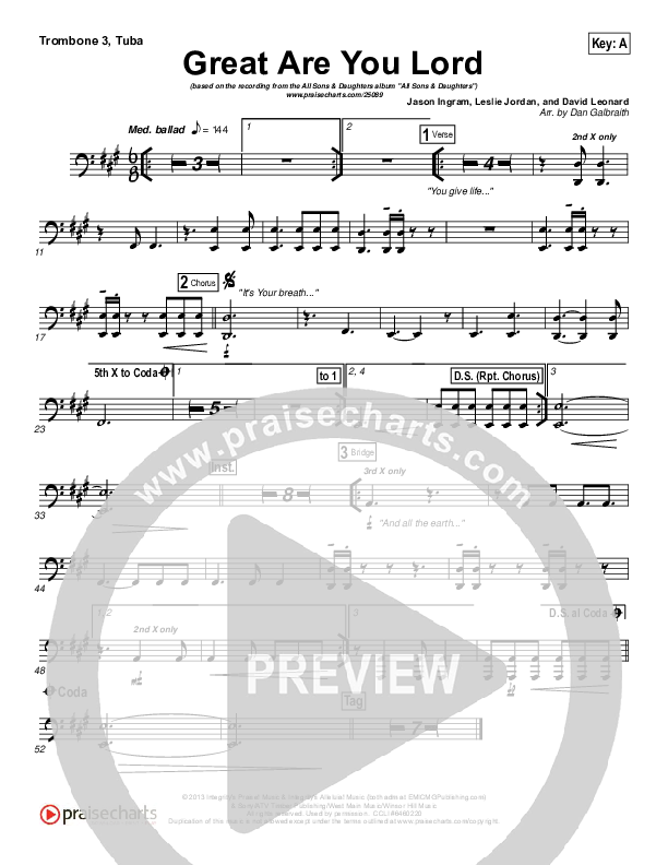 Great Are You Lord Trombone 3/Tuba (All Sons & Daughters)