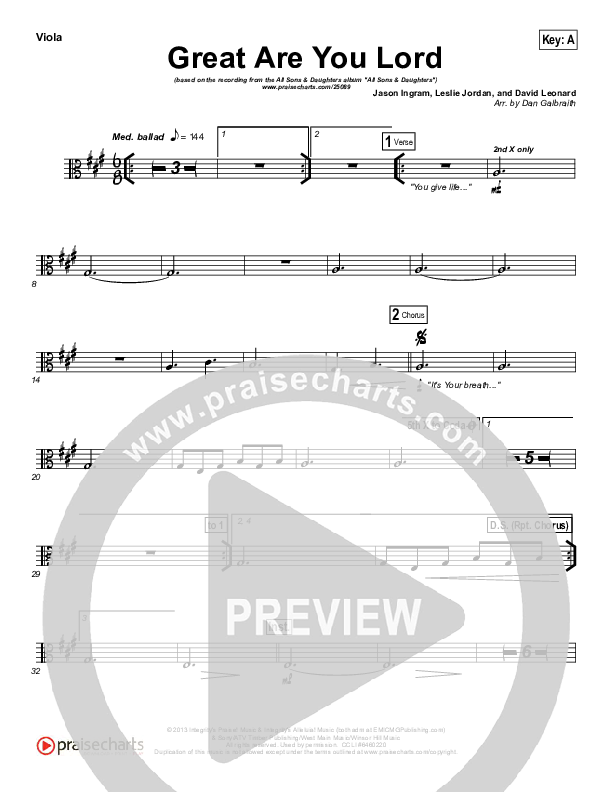 Great Are You Lord Viola (All Sons & Daughters)