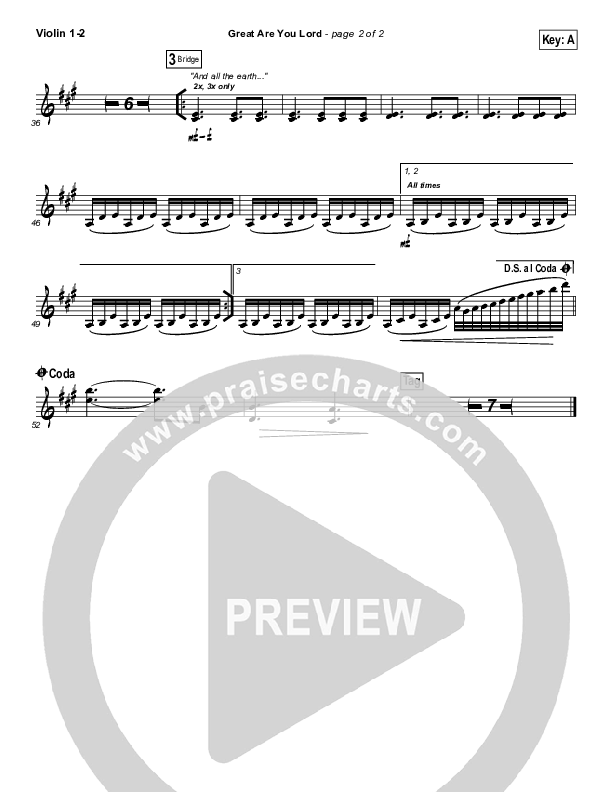 Great Are You Lord Violin 1/2 (All Sons & Daughters)