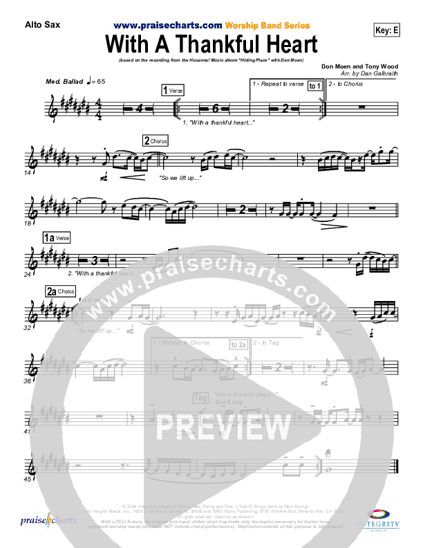 With A Thankful Heart Alto Sax (Don Moen)