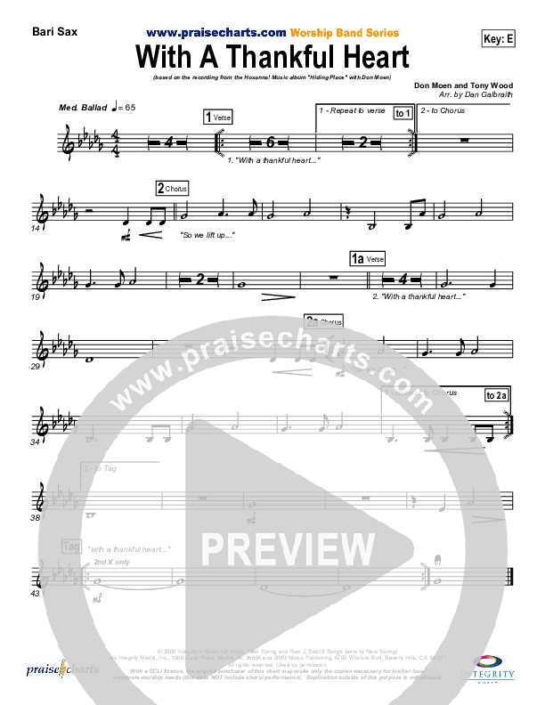 With A Thankful Heart Bari Sax (Don Moen)