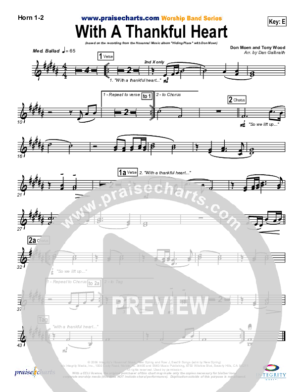 With A Thankful Heart French Horn 1/2 (Don Moen)