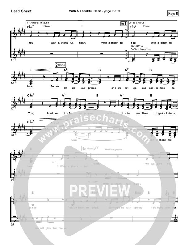 With A Thankful Heart Lead Sheet (Don Moen)