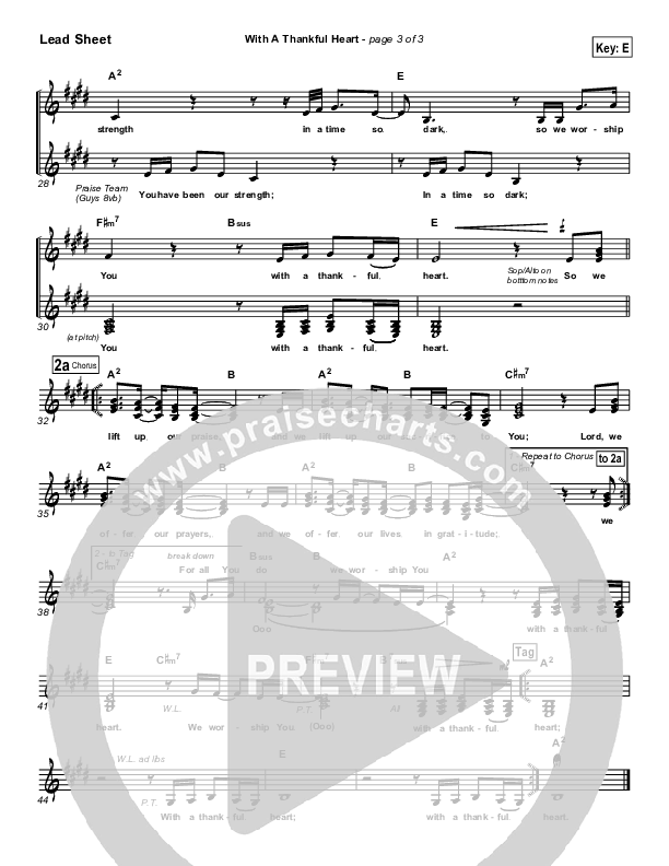 With A Thankful Heart Lead Sheet (Don Moen)