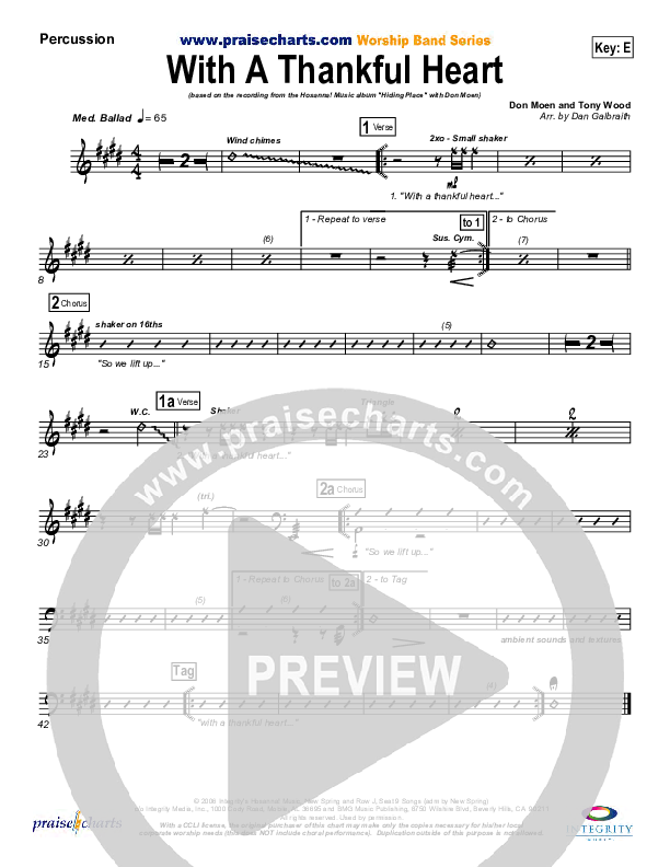 With A Thankful Heart Percussion (Don Moen)