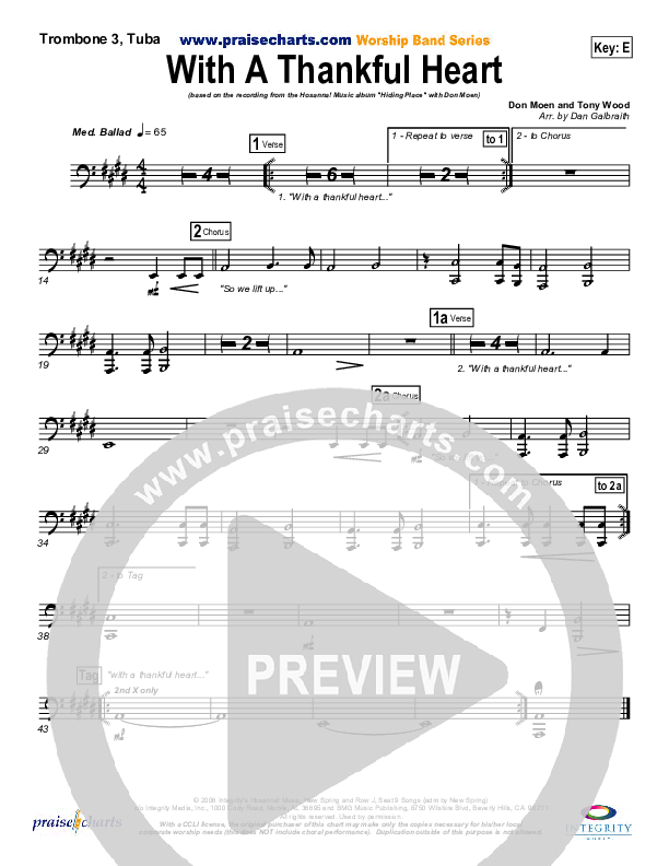 With A Thankful Heart Trombone 3/Tuba (Don Moen)
